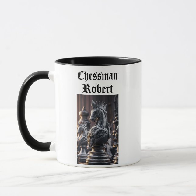 Caneca Design de Xadrez Steampunk com nome personalizado (Esquerda)