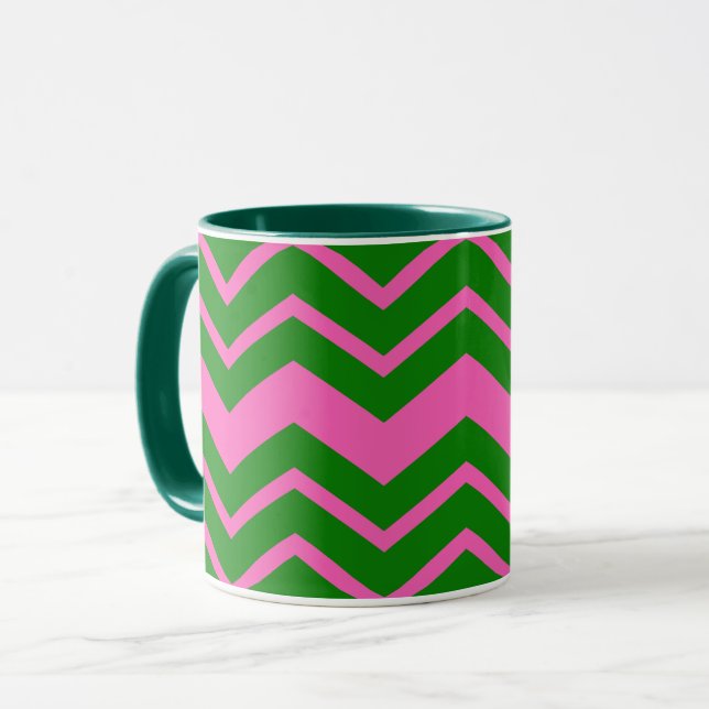Caneca Design de Ziguezague Chevron Verde Rosa  (Frente Esquerda)