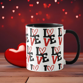 Caneca Design do Amor com Padrão Negro e Vermelho Românti