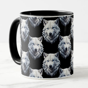 Caneca Design do padrão da cabeça do lobo branco