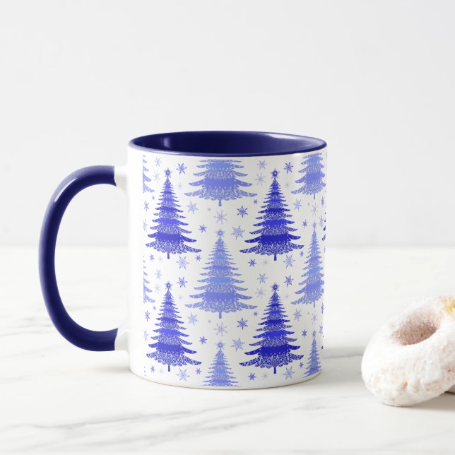 Caneca Design do Padrão de Pergueiro Azul da Árvore de Na (Com Donut)