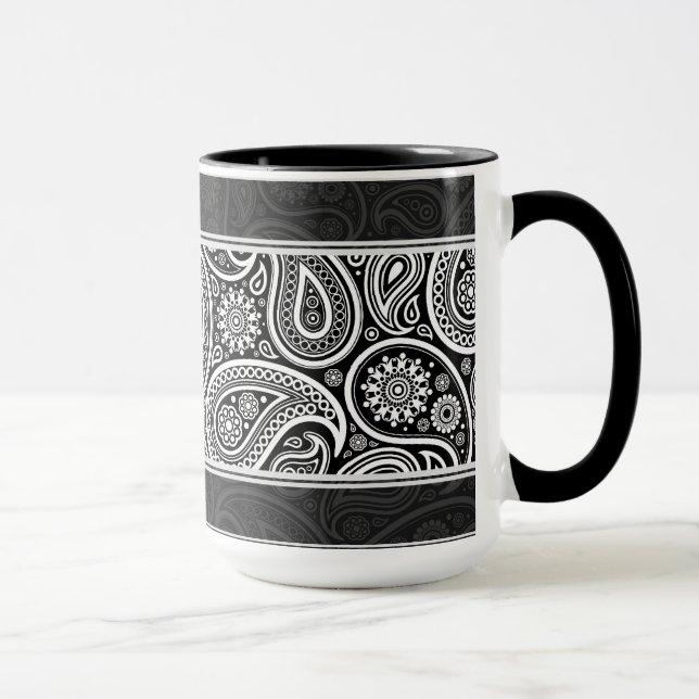 Caneca Design do padrão do monitor do Ornamentado preto e (Direita)