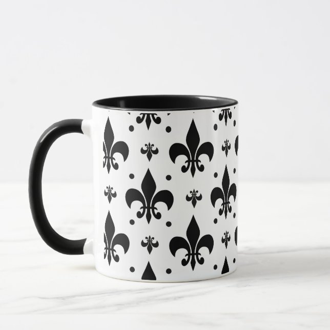 Caneca Design do padrão Fleur-de-lis de fundo branco (Esquerda)