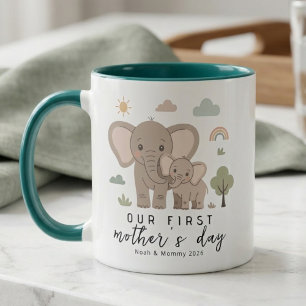 Caneca Design do Primeiro Dia das Mães para Bebê de Elefa