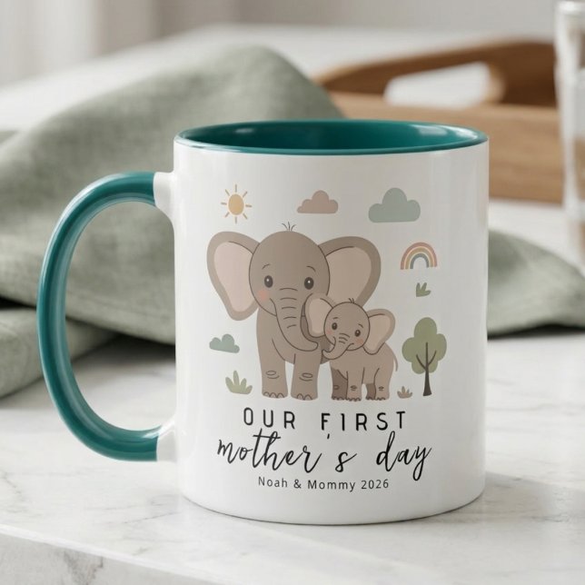 Caneca Design do Primeiro Dia das Mães para Bebê de Elefa (Criador carregado)