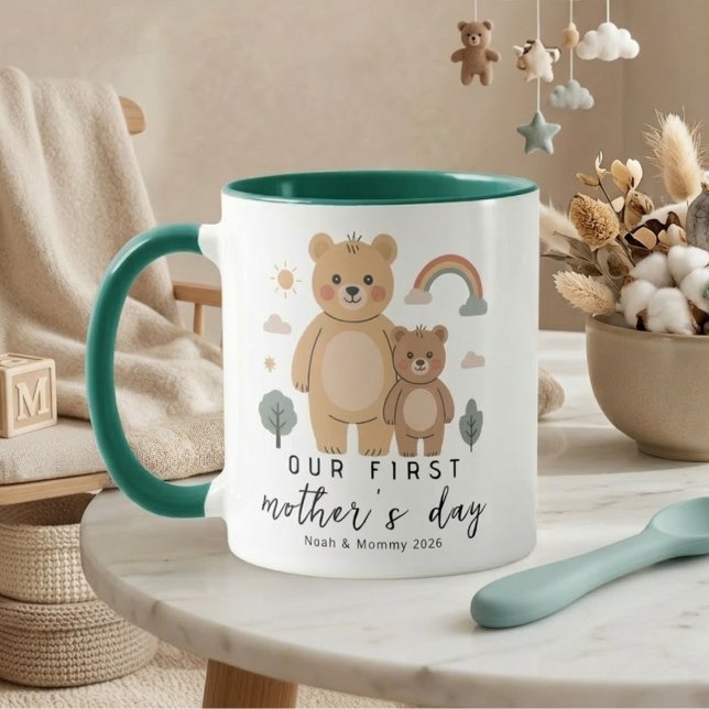 Caneca Design do Primeiro Dia das Mães Urso Mãe Bebê (Criador carregado)