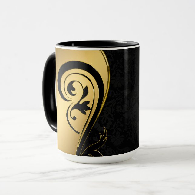 Caneca Design Floral Dourado e Preto (Frente Esquerda)