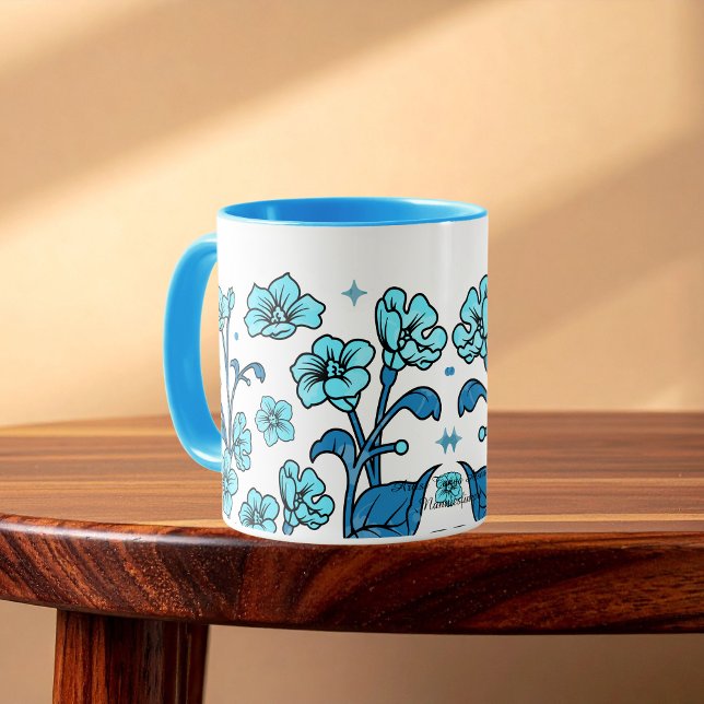 Caneca Design Floral Elegante Azul Moderno (Criador carregado)