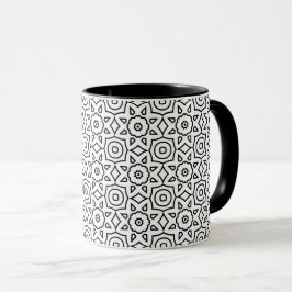 Caneca Design Geométrico Floral Preto e Branco Monocromát