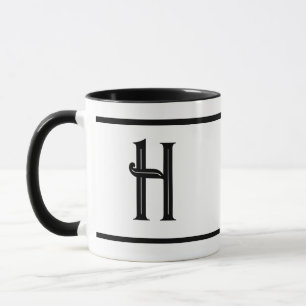 Caneca Design inicial monograma preto e branco