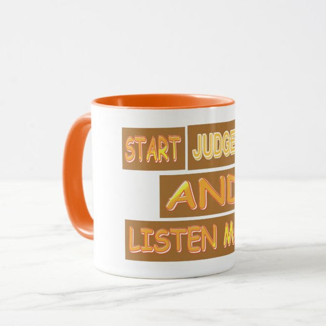 Caneca Design "Juiz Menos" de Expressão Fofo. Comprar Ago (Frente Esquerda)