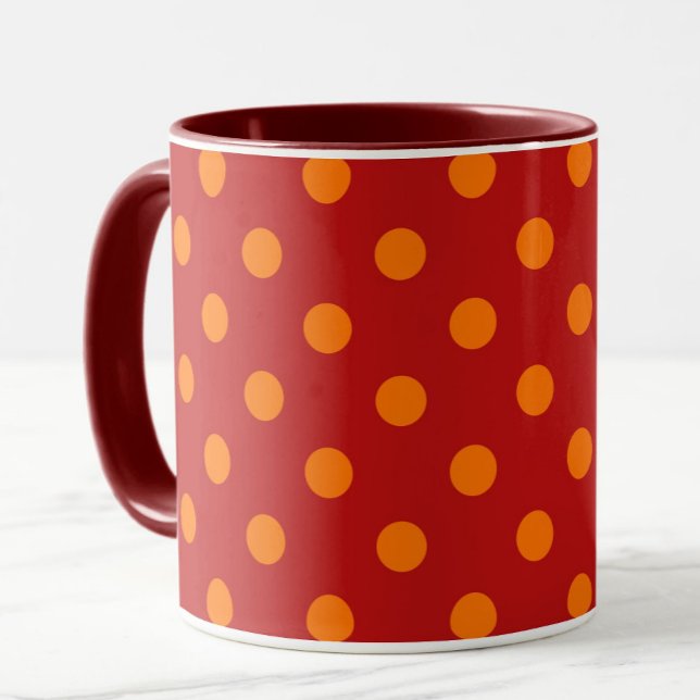 Caneca Design Laranja Bolinhas de Fundo Vermelho (Criador carregado)