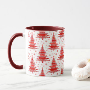Caneca Design Mug de Padrão Vermelho da Árvore Natal