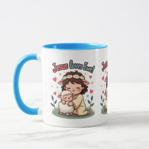 Caneca Design Pastel "Jesus Ama Você" Kawaii Cristão