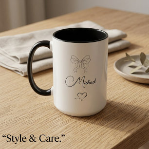 Caneca Design Personalizado Elegante com Laço e Coração