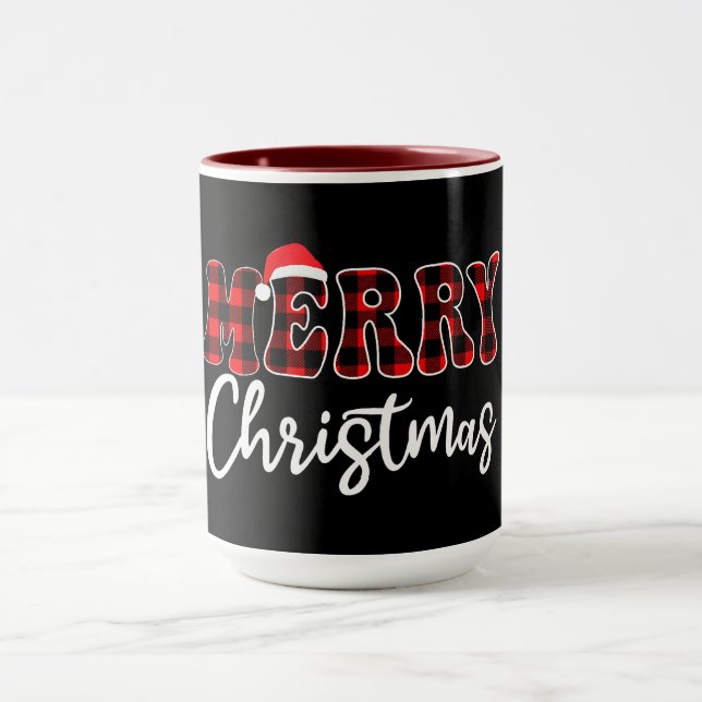 Caneca Design Plaid MERRY com Chapéu de Papai Noel  (Centro)