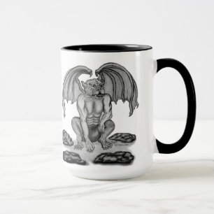 Caneca Design preto e branco da gárgula do Golem