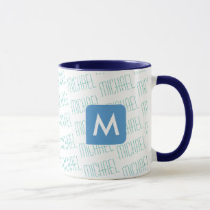Caneca design seu próprio nome padrão cor azul