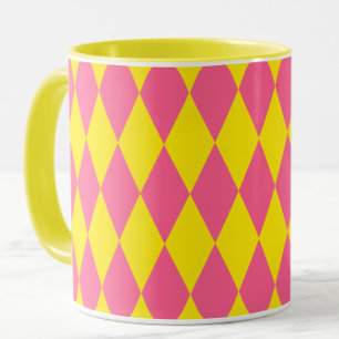 Caneca Design Xadrez Arlequim Rosa e Amarelo