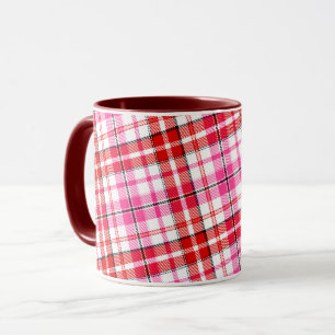 Caneca Design Xadrez Escocês Branco Rosa Vermelho