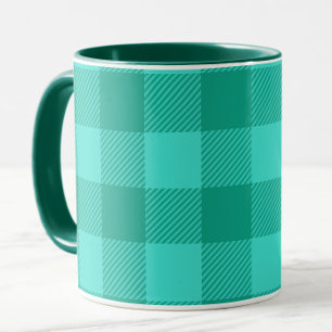 Caneca Design Xadrez Gingham em Azul Verde e Turquesa