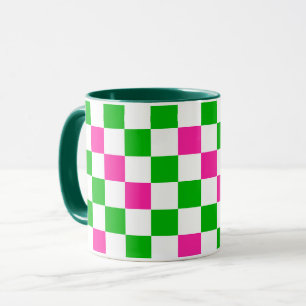 Caneca Design Xadrez Rosa Branco Verde