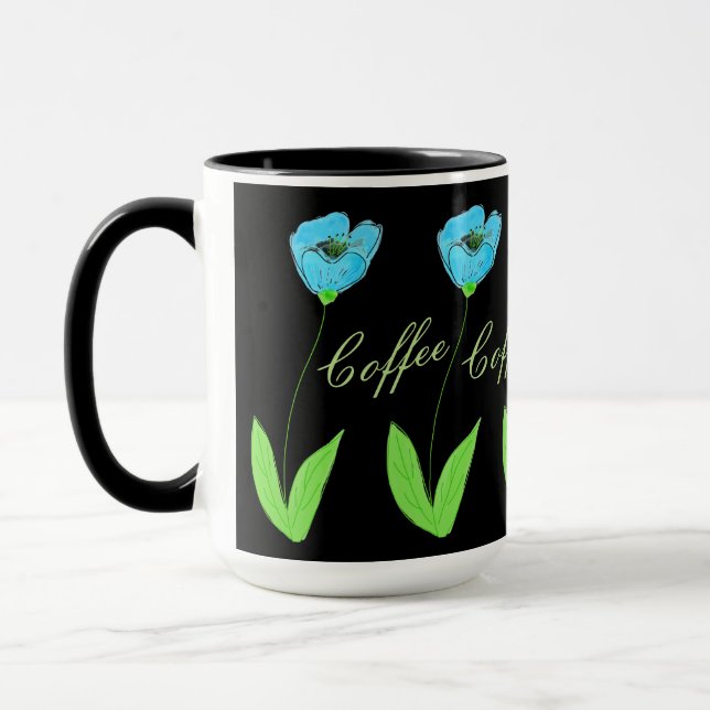 Caneca Designer de Tulipas Azul (Esquerda)