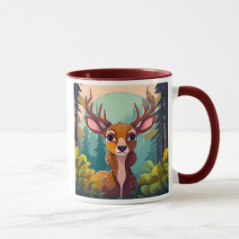 Caneca Dessin de Cerf Mignon dans la Forêt.