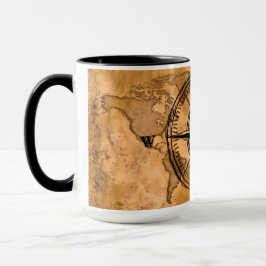 Caneca Destinos - Compass Rosa e Mapa Mundial