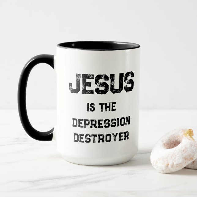 Caneca Destruidor da Depressão Jesus Vida Cristã (Com Donut)