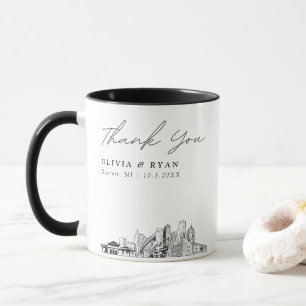 Caneca Detroit Skyline Sketch Simple Custom Wedding Mug