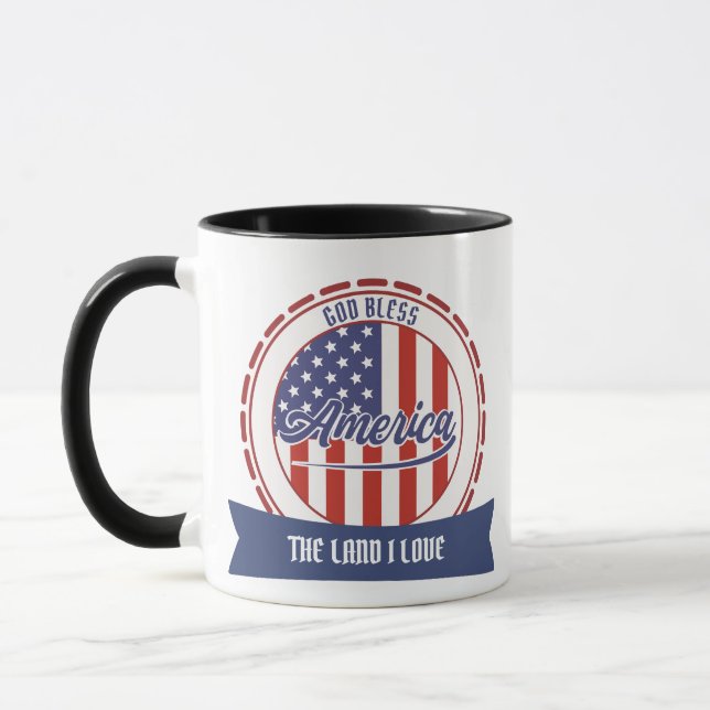 Caneca Deus Abençoe a América, Fonte Retro e Design Patri (Esquerda)