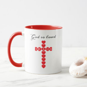 Caneca Deus Amou Tanto o Mundo Cruz Coração Vermelho Adic
