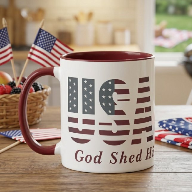 Caneca Deus Dos EUA Deu Sua Graça Ao Patriótico (USA God Shed His Grace On Thee Patriotic Mug)