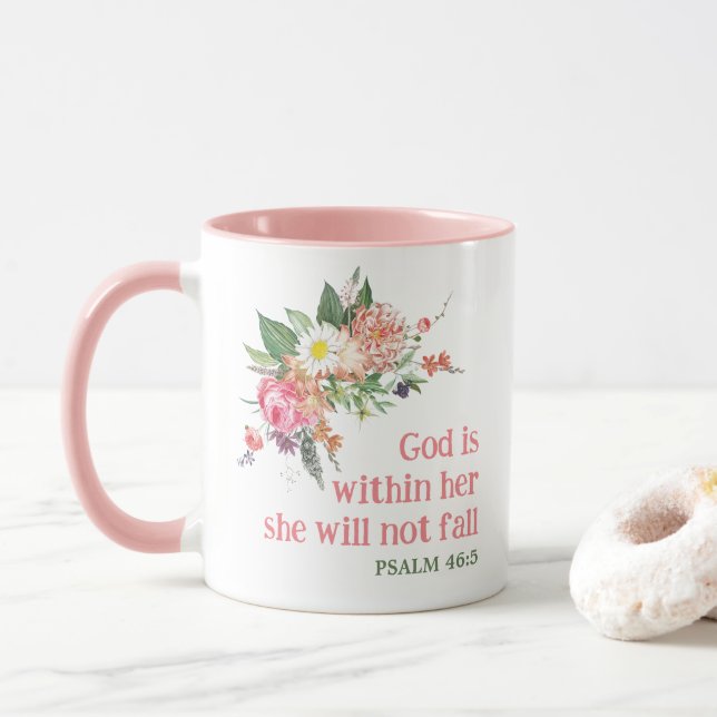 Caneca Deus está dentro dela, ela não cairá - Bíblia vers (Com Donut)