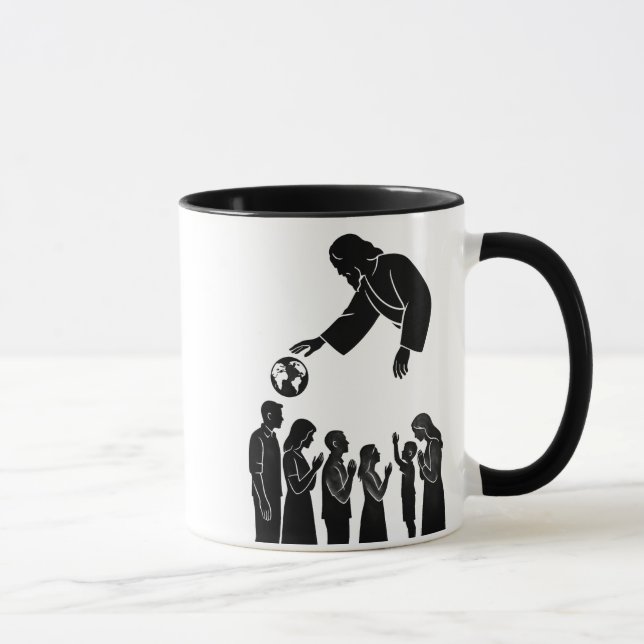 Caneca Deus Inspirador Alcançando a Terra Preto e Branco (Direita)