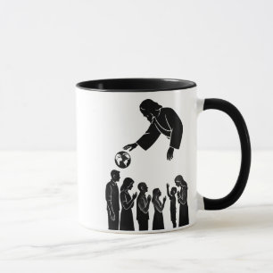 Caneca Deus Inspirador Chegando à Terra Preto e Branco
