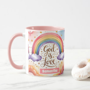 Caneca Deus Personalizado é Amor Crianças Cristãs Boho