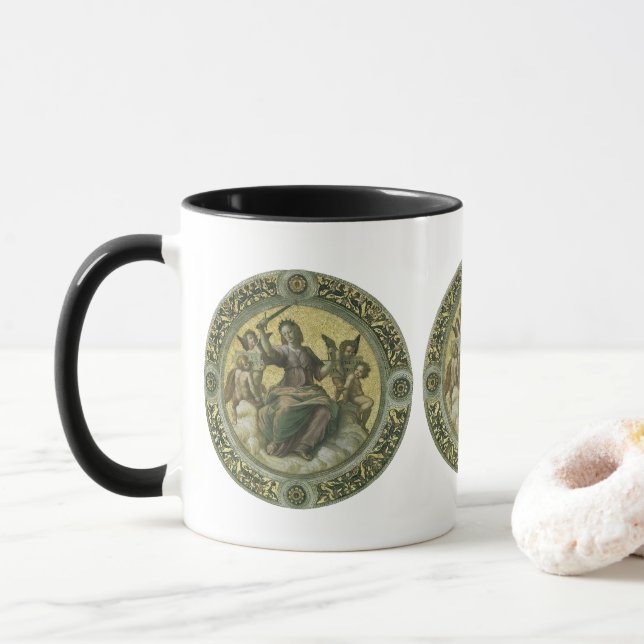Caneca Deusa Romana Justiça com Anjos por Rafael (Com Donut)