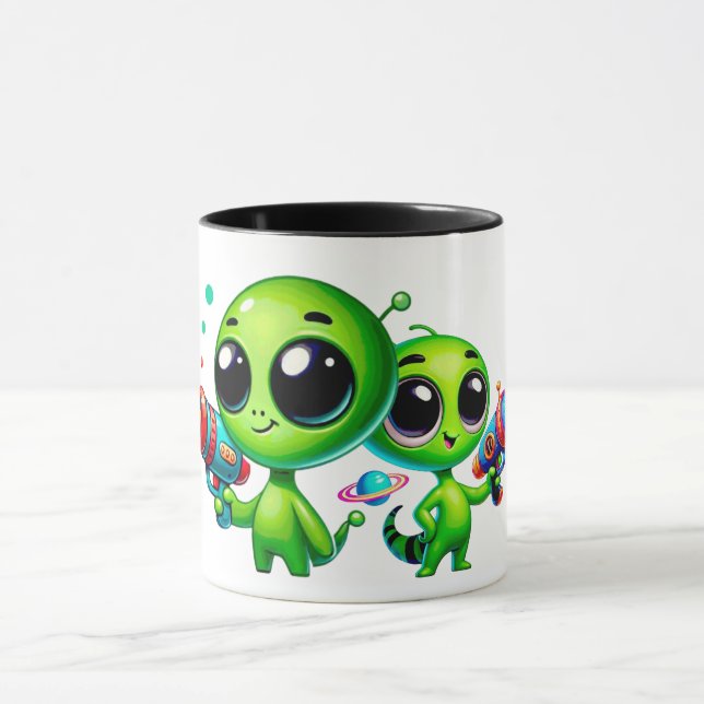Caneca Deux aliens mignons avec des pistolets. (Centro)