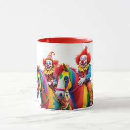 Caneca Deux clowns rigolos sur leurs chevaux.