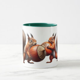 Caneca Deux écureuils se croisent avec leurs noisettes.