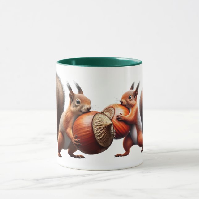 Caneca Deux écureuils se croisent avec leurs noisettes. (Centro)