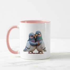 Caneca Deux pigeons en couple très amoureux.
