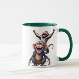 Caneca Deux singes euphoriques explosent de joie.