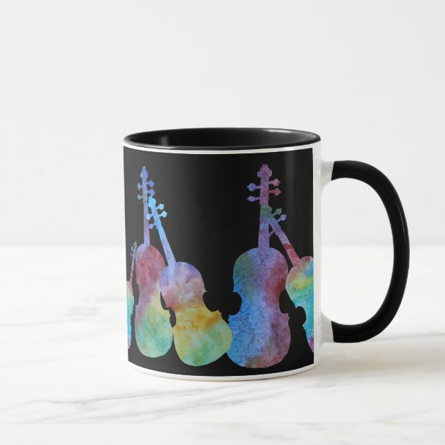 Caneca Dez violinos vibrantes no preto (Direita)