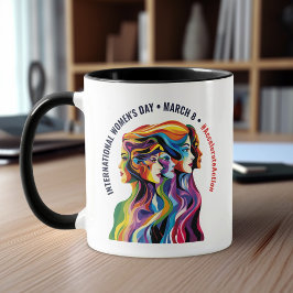 Caneca Dia da Mulher abstrato Colorida Faces | IWD