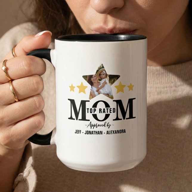 Caneca Dia das Mães Análise da Mãe 5 Estrelas Mãe Mais Be (Mother’s Day 5 Star Mom Review Top Rated Mom Photo Mug)