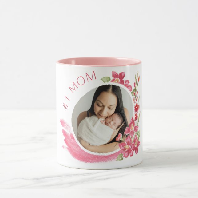 Caneca Dia das Mães com Foto Floral Número Um (Centro)