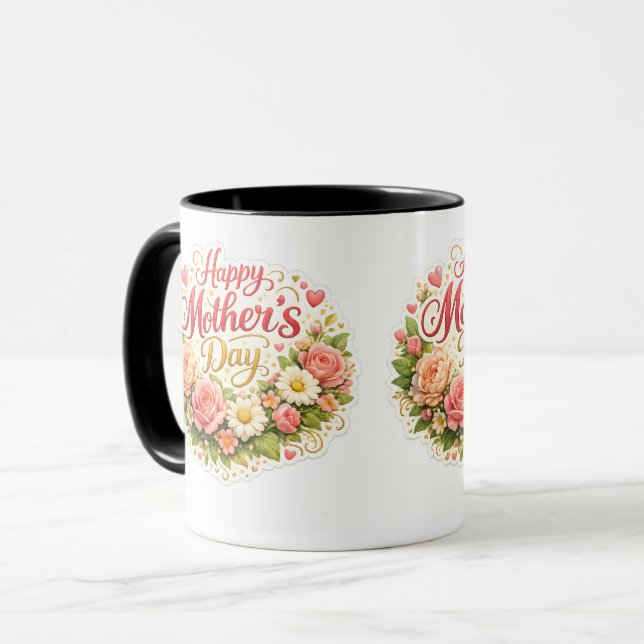 Caneca Dia das Mães floral elegante 2 para (Frente Esquerda)